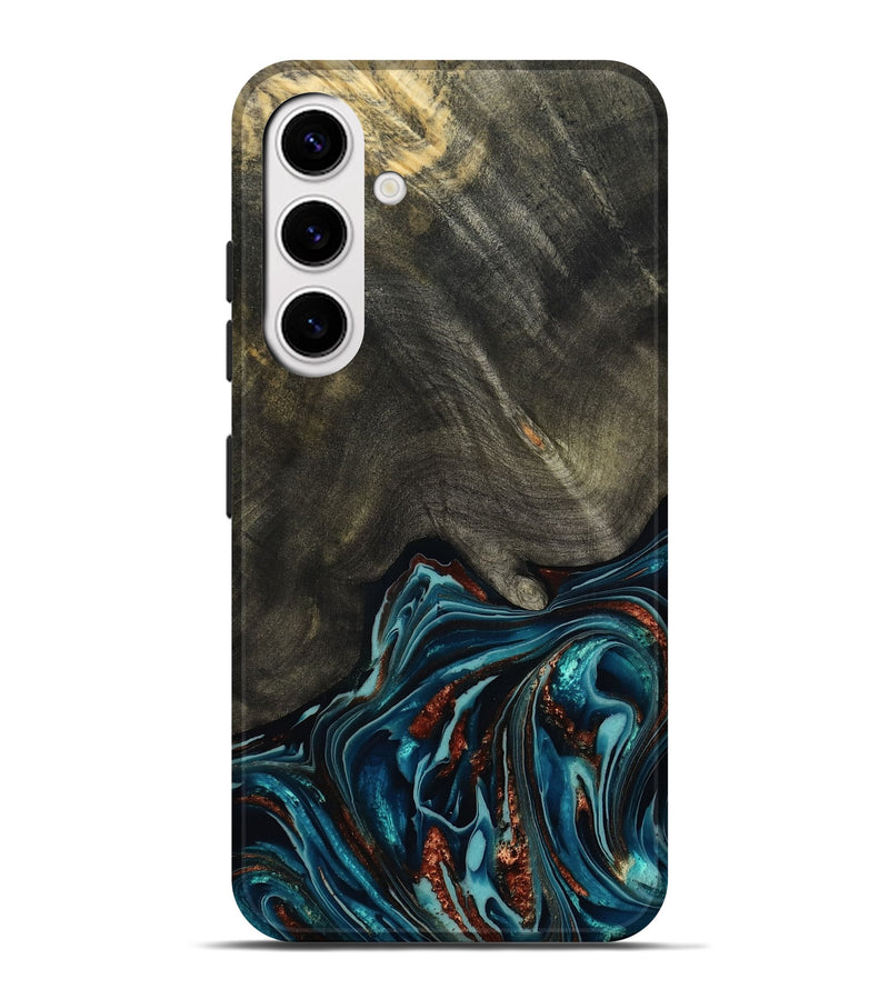 Galaxy S25 Plus Wood Live Edge Phone Case - Nettie (Teal & Gold, 800518)