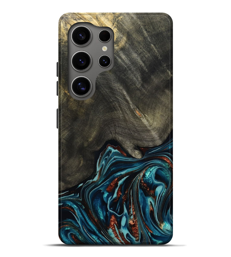 Galaxy S25 Ultra Wood Live Edge Phone Case - Nettie (Teal & Gold, 800518)