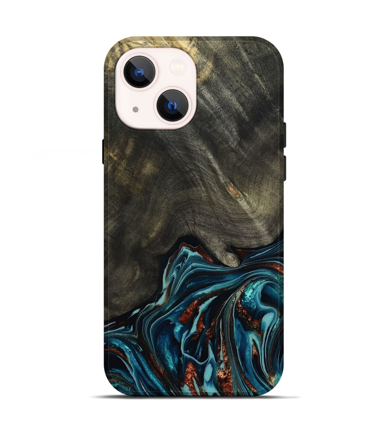 iPhone 13 Wood Live Edge Phone Case - Nettie (Teal & Gold, 800518)