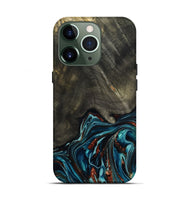 iPhone 13 Pro Wood Live Edge Phone Case - Nettie (Teal & Gold, 800518)
