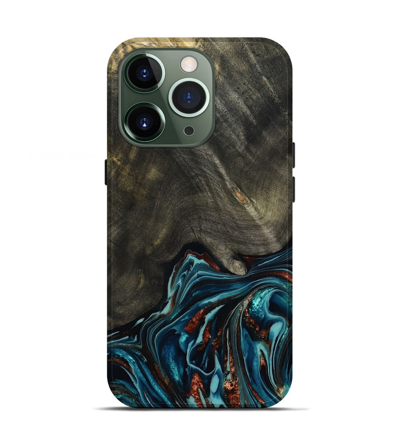 iPhone 13 Pro Wood Live Edge Phone Case - Nettie (Teal & Gold, 800518)