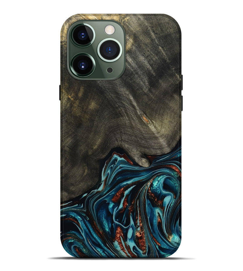 iPhone 13 Pro Max Wood Live Edge Phone Case - Nettie (Teal & Gold, 800518)