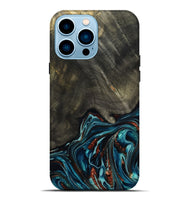 iPhone 14 Pro Max Wood Live Edge Phone Case - Nettie (Teal & Gold, 800518)