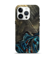iPhone 15 Pro Wood Live Edge Phone Case - Nettie (Teal & Gold, 800518)