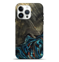 iPhone 15 Pro Max Wood Live Edge Phone Case - Nettie (Teal & Gold, 800518)