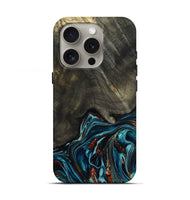 iPhone 16 Pro Wood Live Edge Phone Case - Nettie (Teal & Gold, 800518)