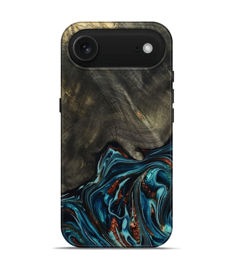 iPhone 17 Air Wood Live Edge Phone Case - Nettie (Teal & Gold, 800518)