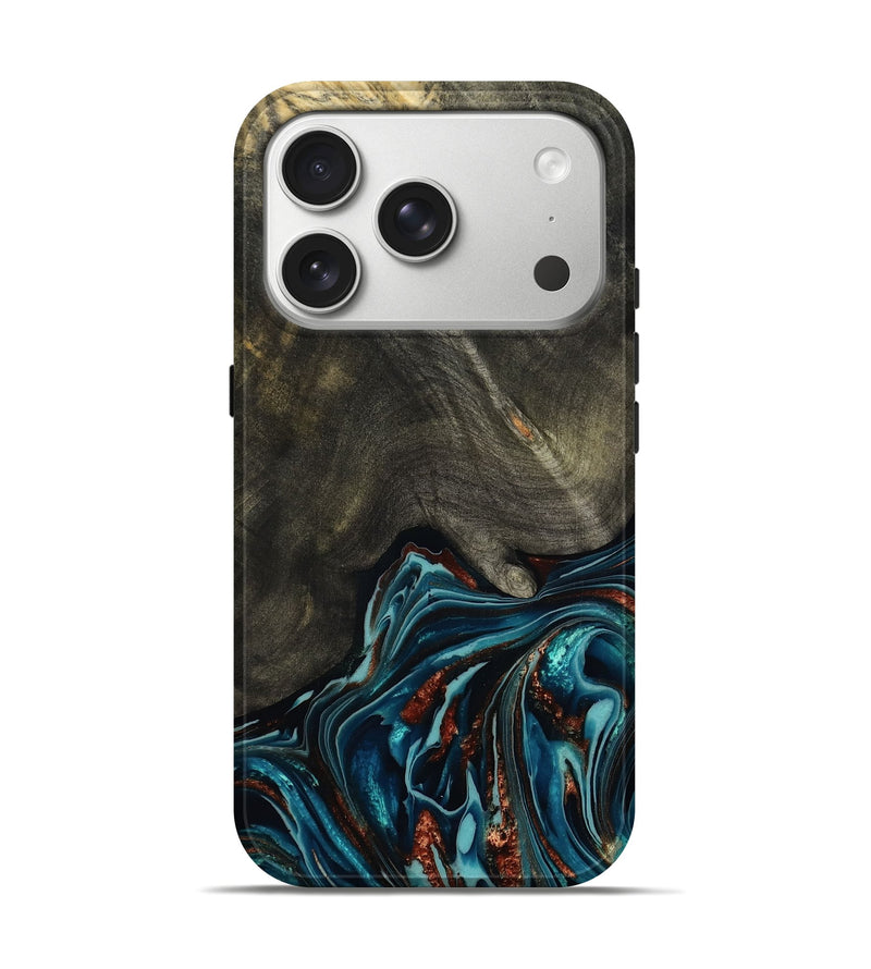 iPhone 17 Pro Wood Live Edge Phone Case - Nettie (Teal & Gold, 800518)
