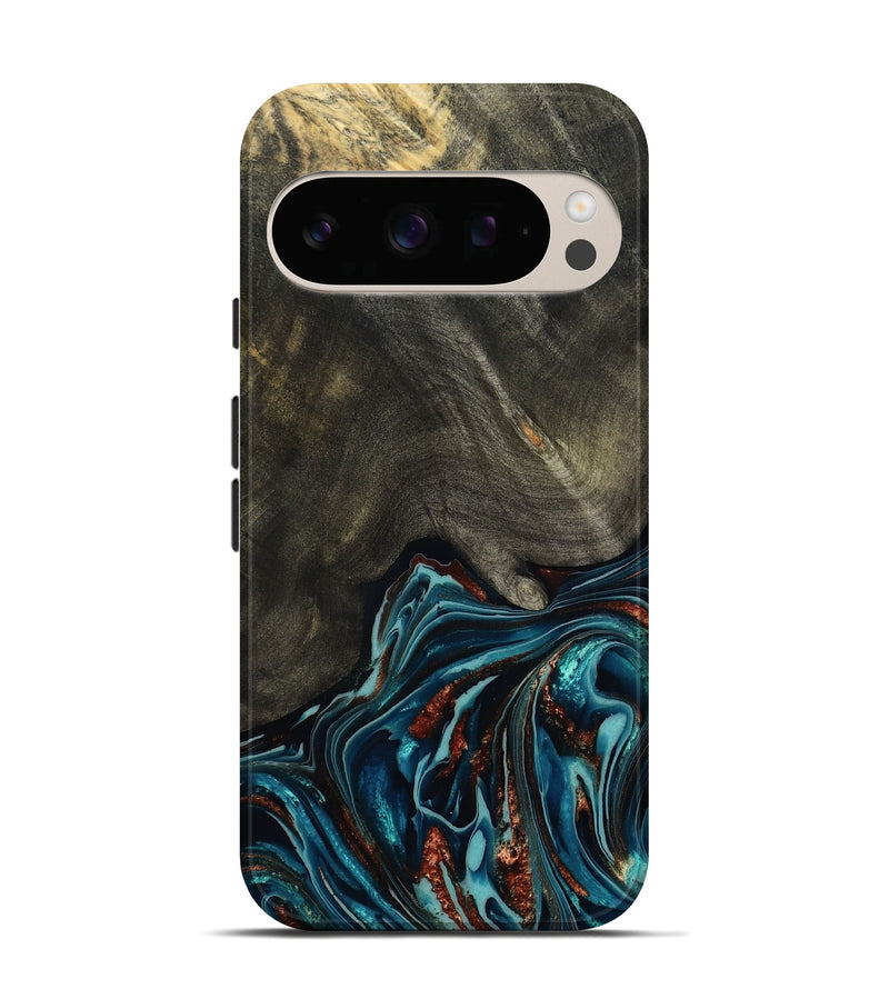 Pixel 10 Pro Wood Live Edge Phone Case - Nettie (Teal & Gold, 800518)