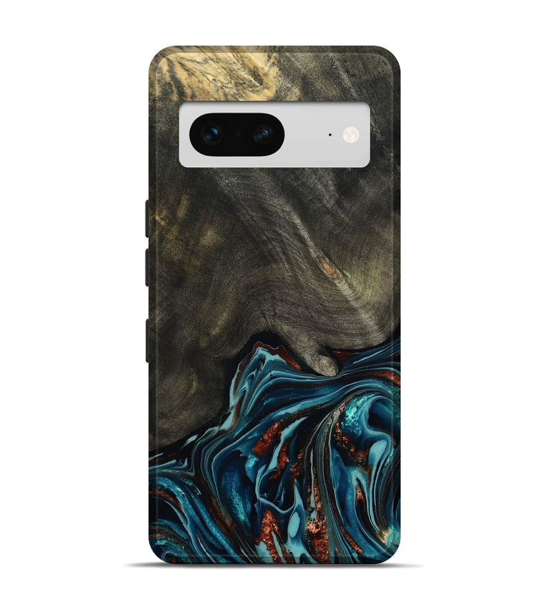 Pixel 7 Wood Live Edge Phone Case - Nettie (Teal & Gold, 800518)