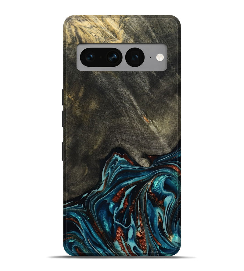 Pixel 7 Pro Wood Live Edge Phone Case - Nettie (Teal & Gold, 800518)