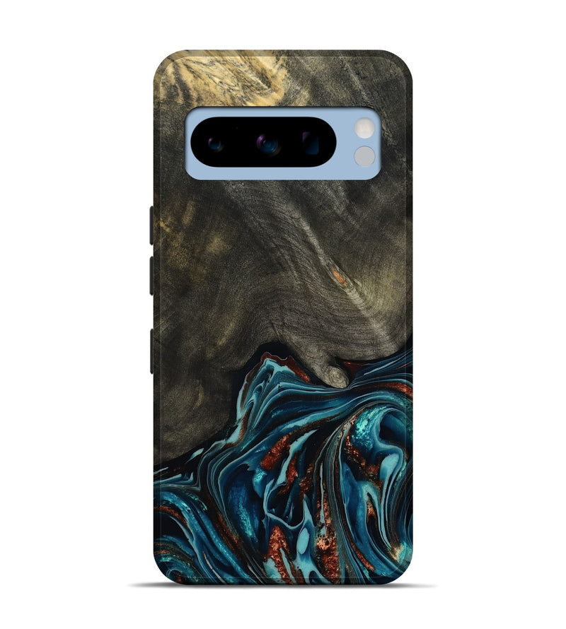 Pixel 8 Pro Wood Live Edge Phone Case - Nettie (Teal & Gold, 800518)
