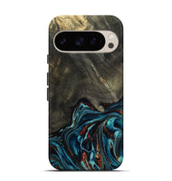 Pixel 9 Pro Wood Live Edge Phone Case - Nettie (Teal & Gold, 800518)