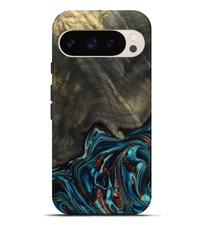 Pixel 9 Pro XL Wood Live Edge Phone Case - Nettie (Teal & Gold, 800518)
