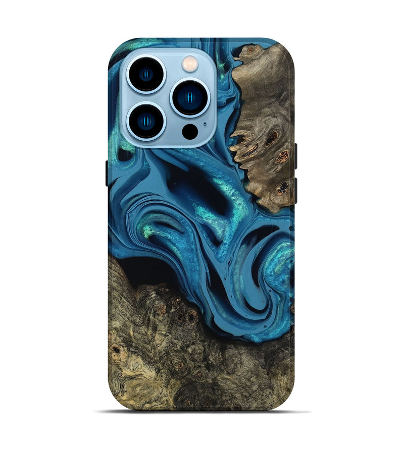 iPhone 14 Pro Wood Live Edge Phone Case - Giles (Blue, 800519)