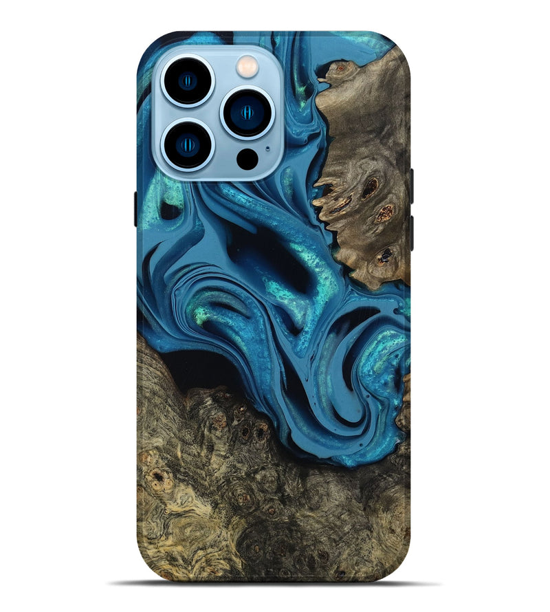 iPhone 14 Pro Max Wood Live Edge Phone Case - Giles (Blue, 800519)
