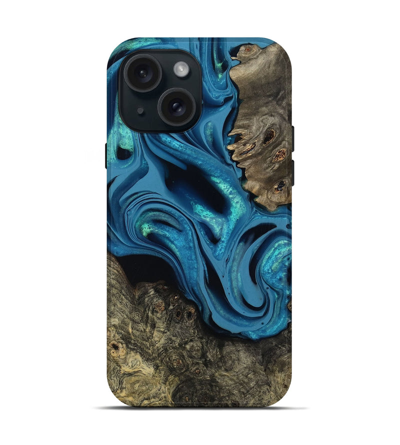 iPhone 15 Wood Live Edge Phone Case - Giles (Blue, 800519)