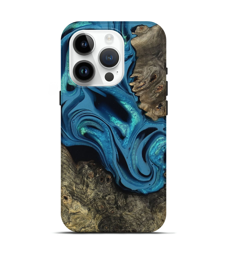 iPhone 15 Pro Wood Live Edge Phone Case - Giles (Blue, 800519)