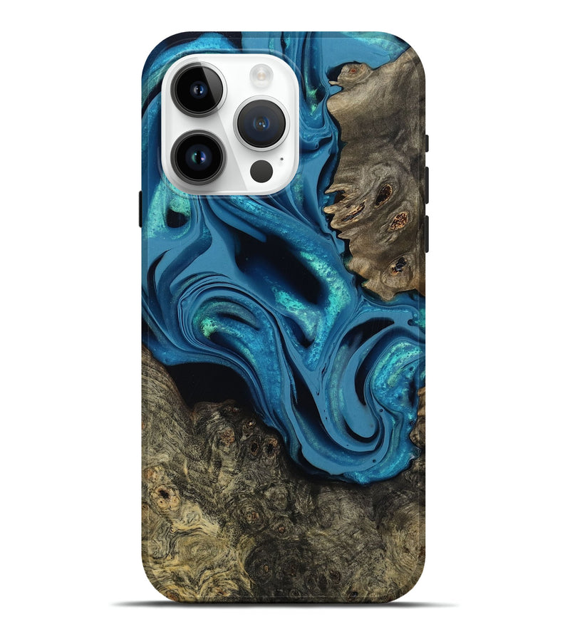 iPhone 15 Pro Max Wood Live Edge Phone Case - Giles (Blue, 800519)