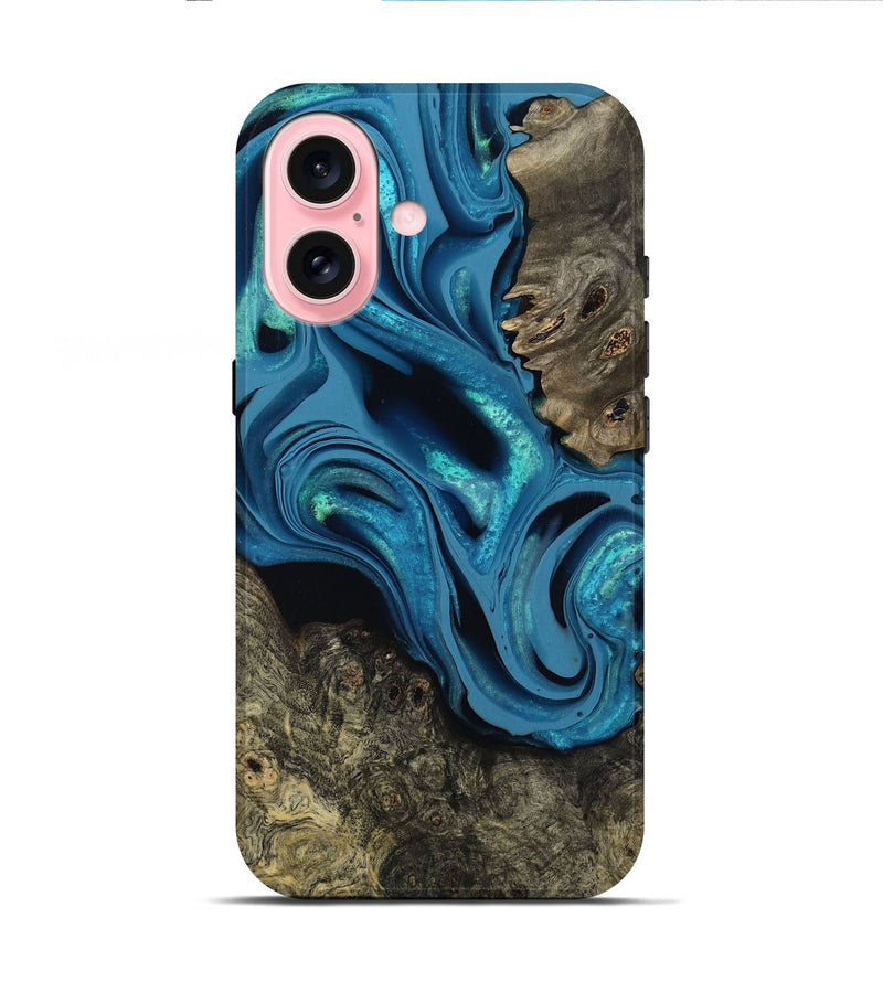 iPhone 16 Wood Live Edge Phone Case - Giles (Blue, 800519)