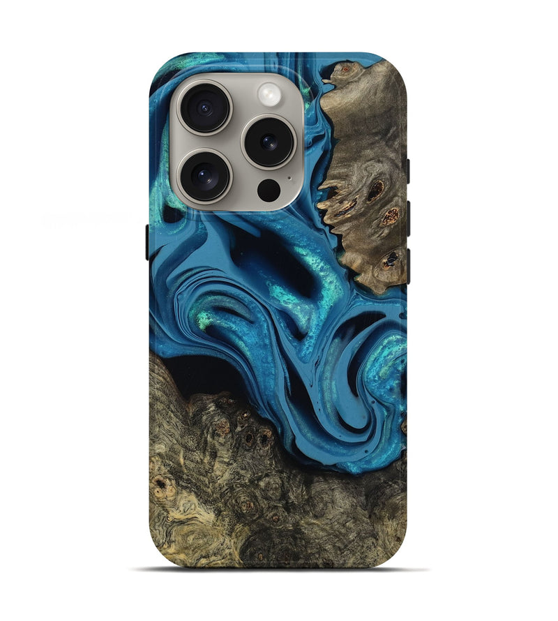 iPhone 16 Pro Wood Live Edge Phone Case - Giles (Blue, 800519)