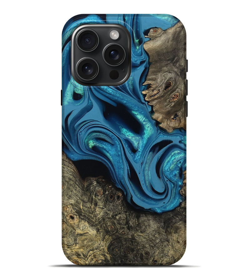 iPhone 16 Pro Max Wood Live Edge Phone Case - Giles (Blue, 800519)