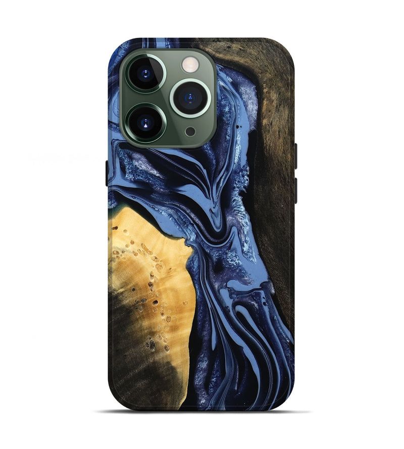 iPhone 13 Pro Wood Live Edge Phone Case - Leeann (Blue, 800523)