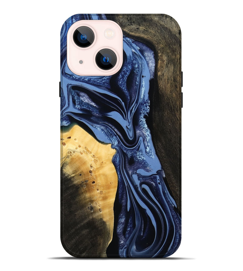 iPhone 14 Plus Wood Live Edge Phone Case - Leeann (Blue, 800523)