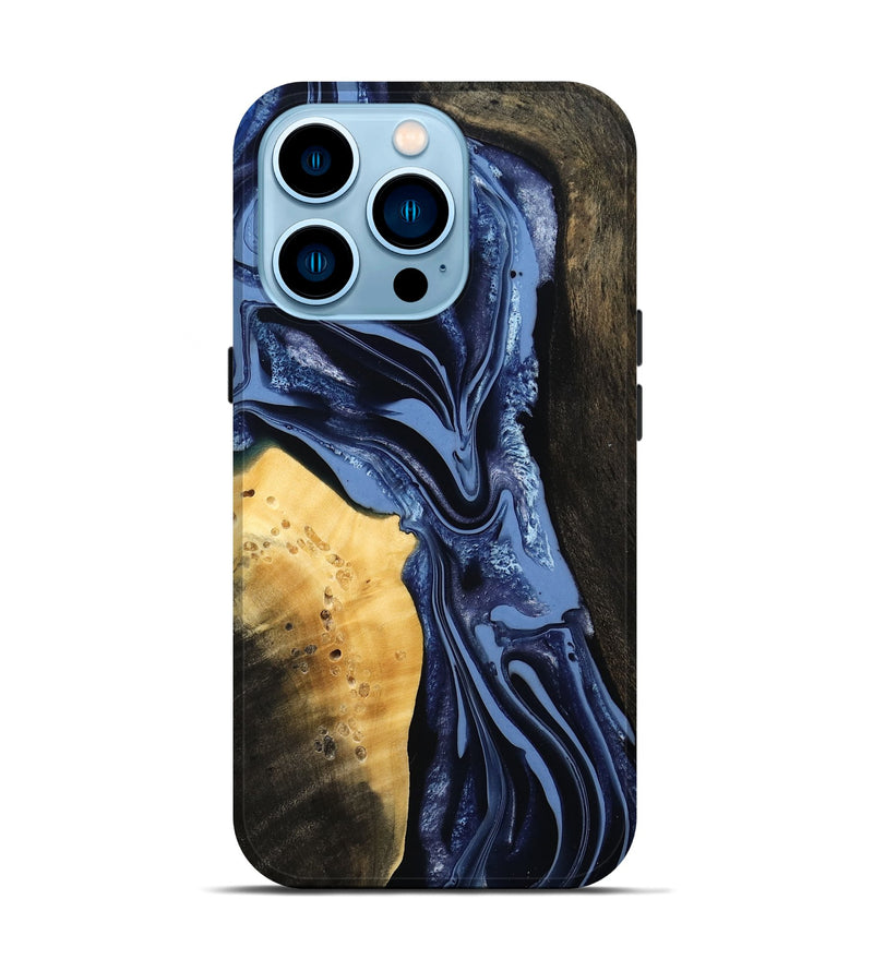 iPhone 14 Pro Wood Live Edge Phone Case - Leeann (Blue, 800523)