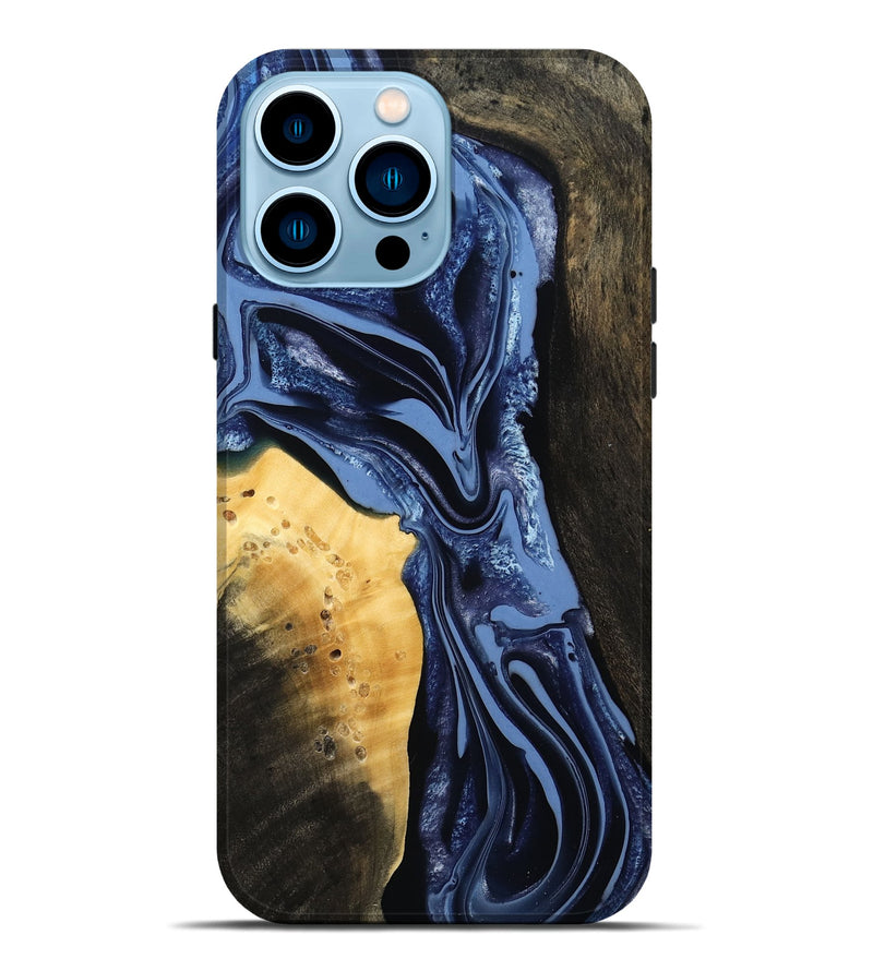 iPhone 14 Pro Max Wood Live Edge Phone Case - Leeann (Blue, 800523)