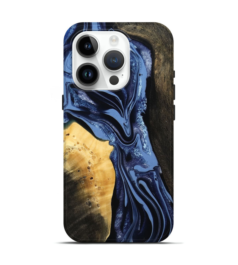 iPhone 15 Pro Wood Live Edge Phone Case - Leeann (Blue, 800523)