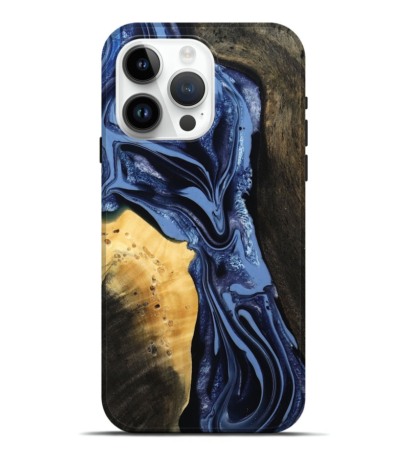 iPhone 15 Pro Max Wood Live Edge Phone Case - Leeann (Blue, 800523)