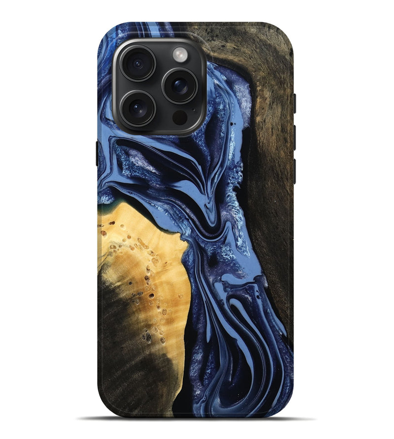 iPhone 16 Pro Max Wood Live Edge Phone Case - Leeann (Blue, 800523)