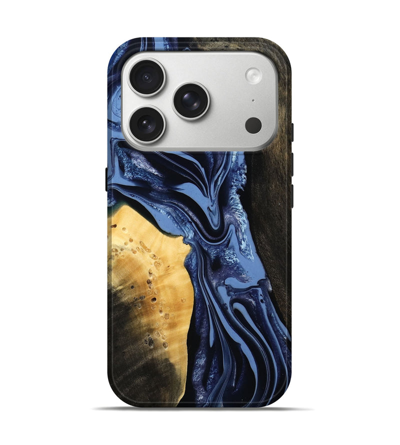 iPhone 17 Pro Wood Live Edge Phone Case - Leeann (Blue, 800523)