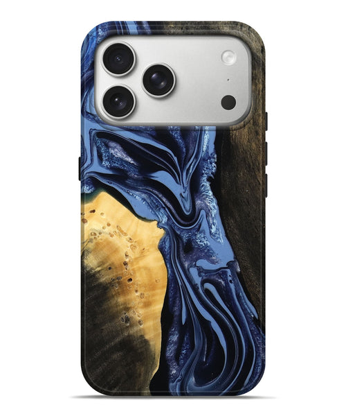 iPhone 17 Pro Max Wood Live Edge Phone Case - Leeann (Blue, 800523)