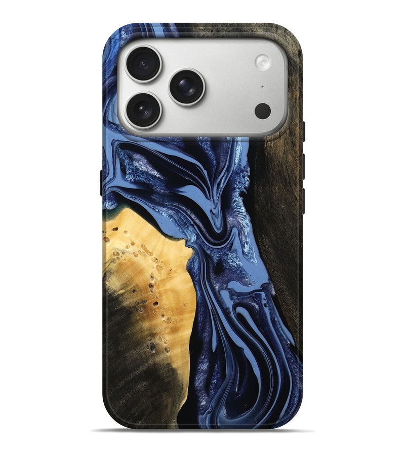 iPhone 17 Pro Max Wood Live Edge Phone Case - Leeann (Blue, 800523)