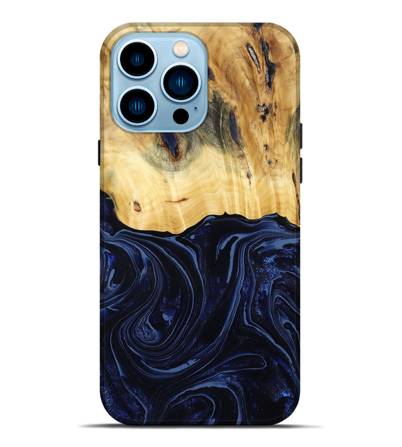 iPhone 14 Pro Max Wood Live Edge Phone Case - Arlette (Blue, 800525)