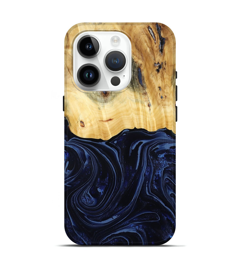 iPhone 15 Pro Wood Live Edge Phone Case - Arlette (Blue, 800525)