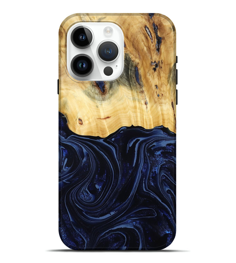 iPhone 15 Pro Max Wood Live Edge Phone Case - Arlette (Blue, 800525)