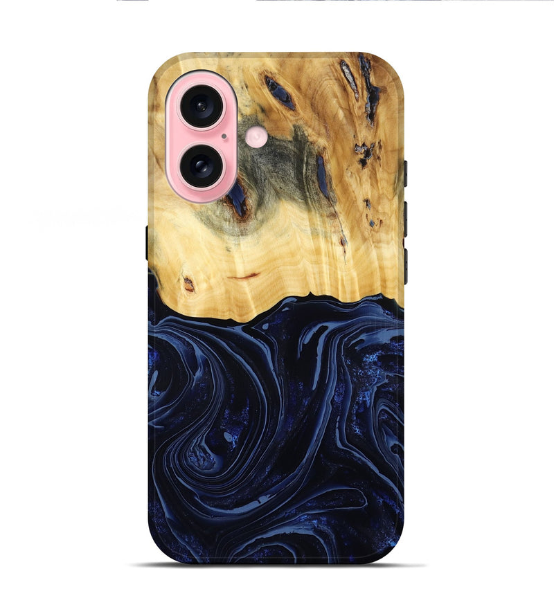 iPhone 16 Wood Live Edge Phone Case - Arlette (Blue, 800525)