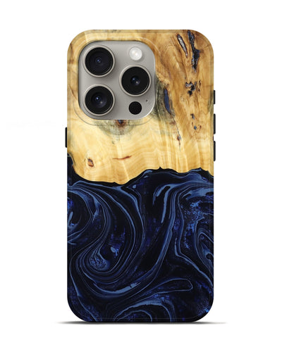 iPhone 16 Pro Wood Live Edge Phone Case - Arlette (Blue, 800525)