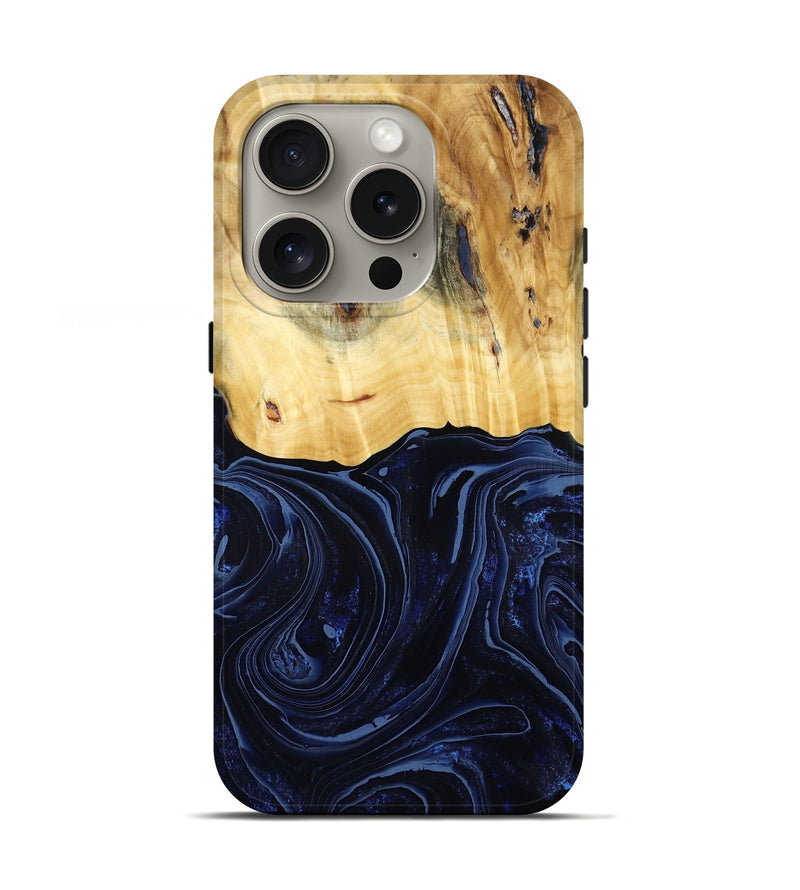 iPhone 16 Pro Wood Live Edge Phone Case - Arlette (Blue, 800525)