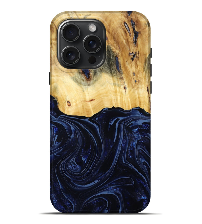 iPhone 16 Pro Max Wood Live Edge Phone Case - Arlette (Blue, 800525)