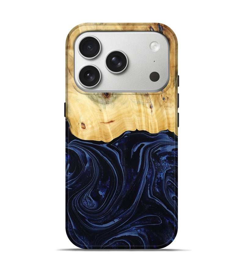 iPhone 17 Pro Wood Live Edge Phone Case - Arlette (Blue, 800525)