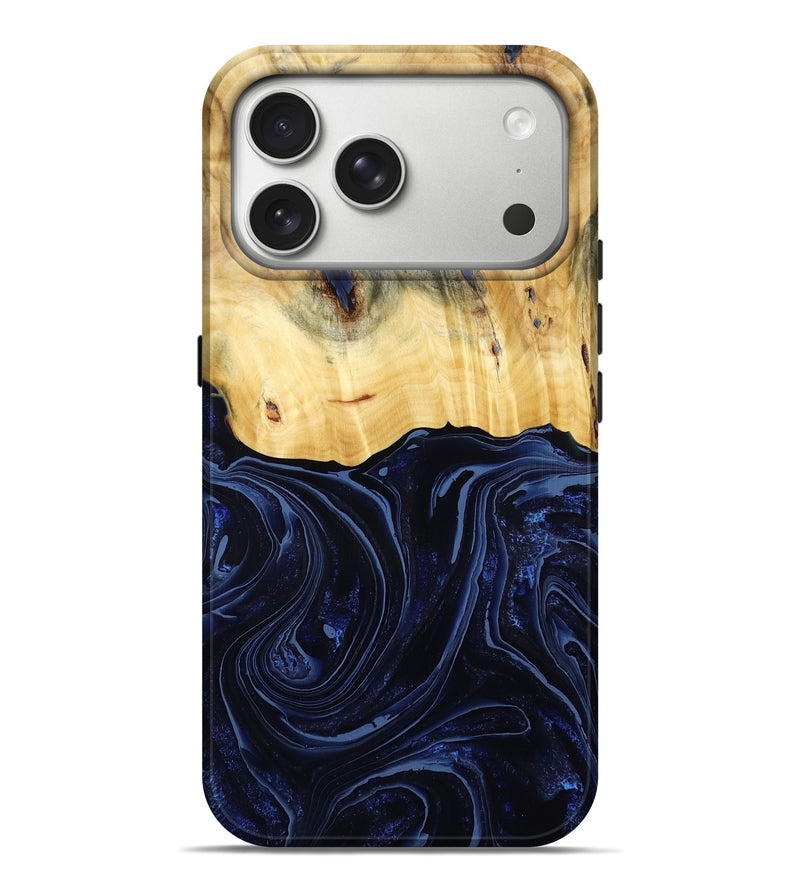 iPhone 17 Pro Max Wood Live Edge Phone Case - Arlette (Blue, 800525)