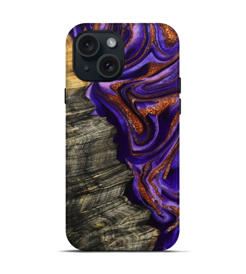 iPhone 15 Wood Live Edge Phone Case - Jerilyn (Purple, 800537)