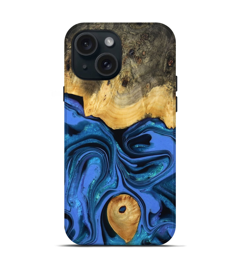 iPhone 15 Wood Live Edge Phone Case - Adler (Blue, 800540)