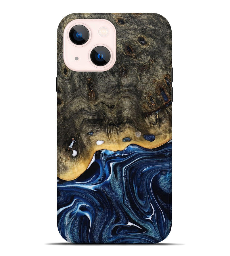 iPhone 14 Plus Wood Live Edge Phone Case - Leona (Blue, 800541)