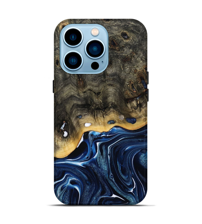 iPhone 14 Pro Wood Live Edge Phone Case - Leona (Blue, 800541)