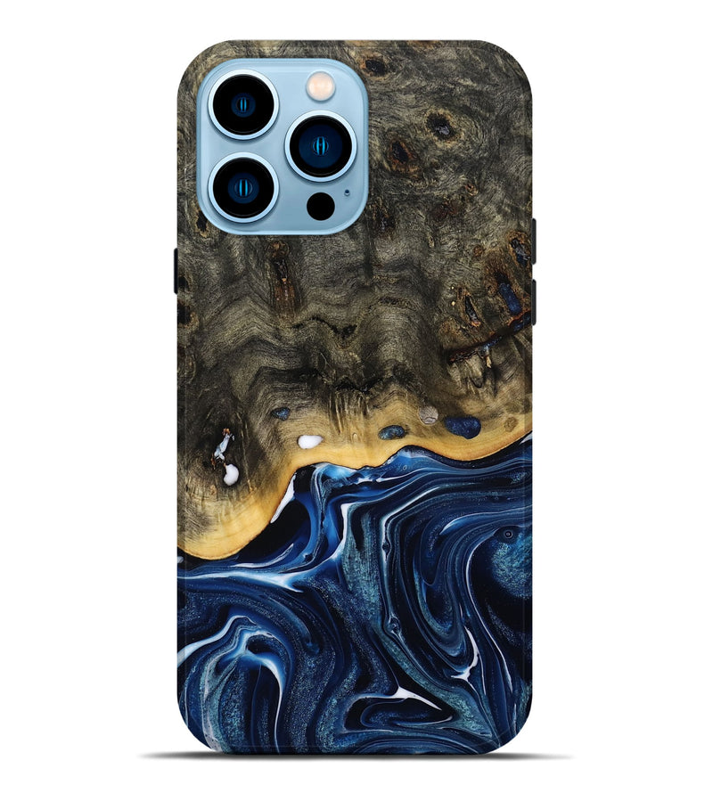 iPhone 14 Pro Max Wood Live Edge Phone Case - Leona (Blue, 800541)